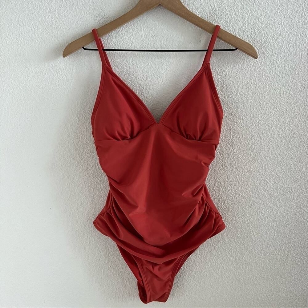 NWT Cupshe Rusty Orange Red One Piece Ruched Modest Small